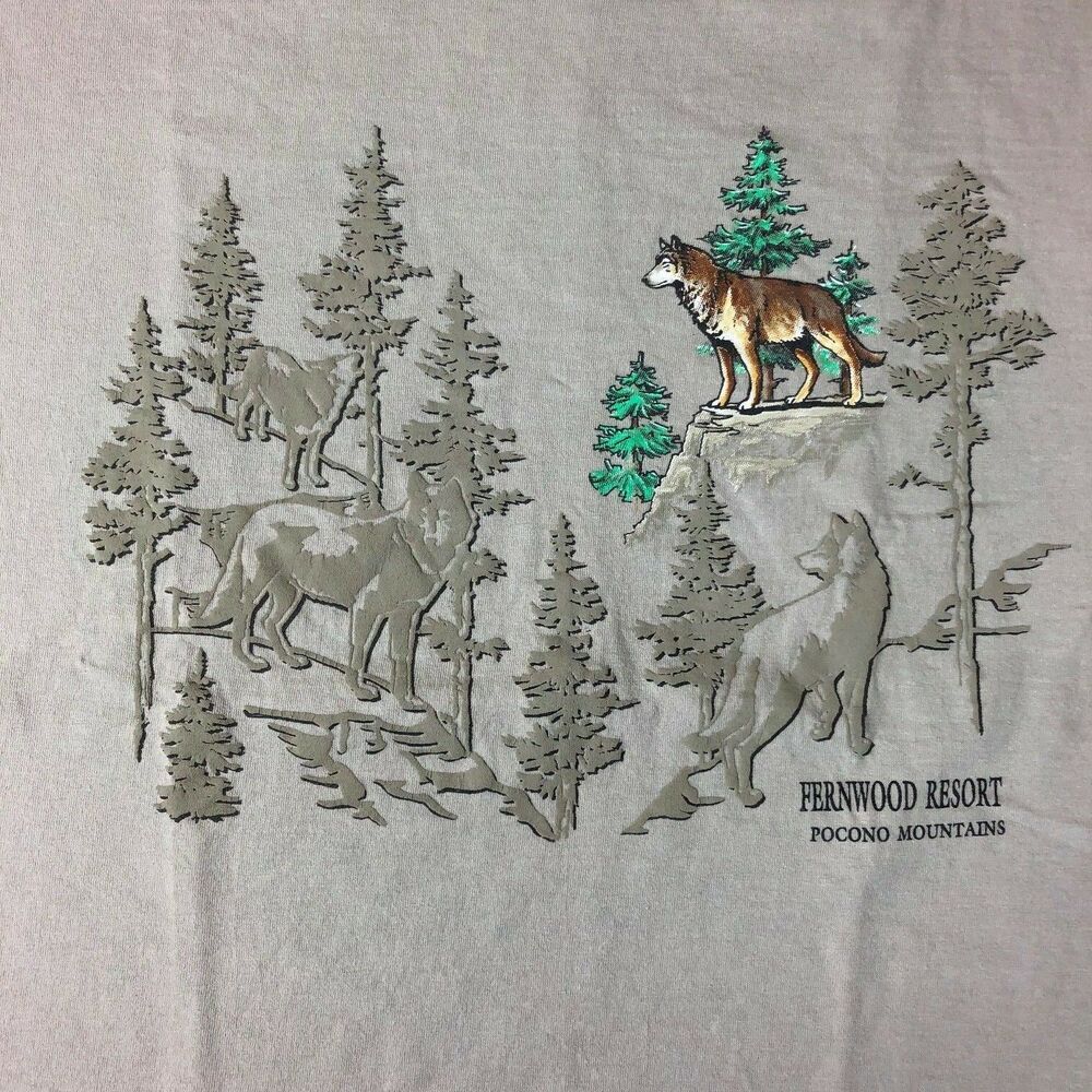 Vintage Alore Fernwood Resort Pocono Mountains Wolves M T Shirt Single Stitch